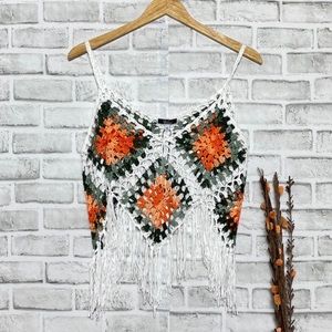 NWT Vivid Loose Knit Crochet fringe Beach Coverup